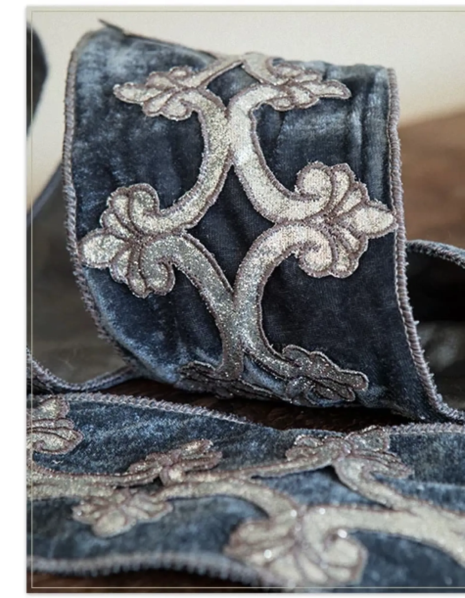 French Blue Velvet Christmas Tree Ribbon