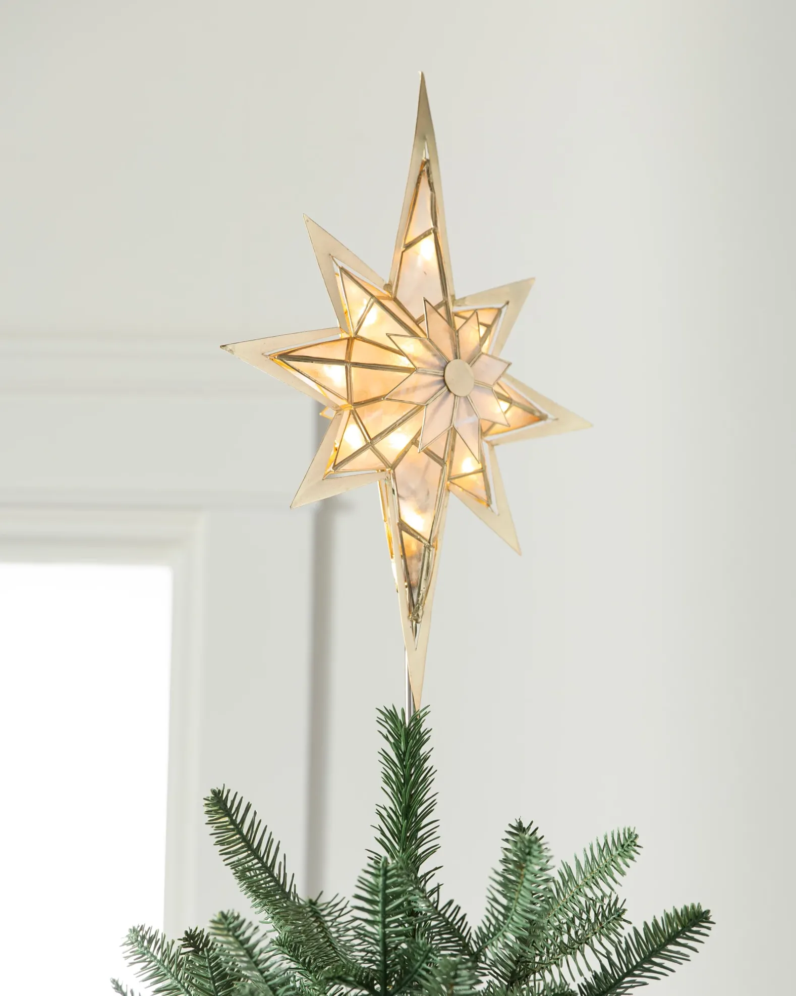 Lit Capiz Bethlehem Star Tree Toppers