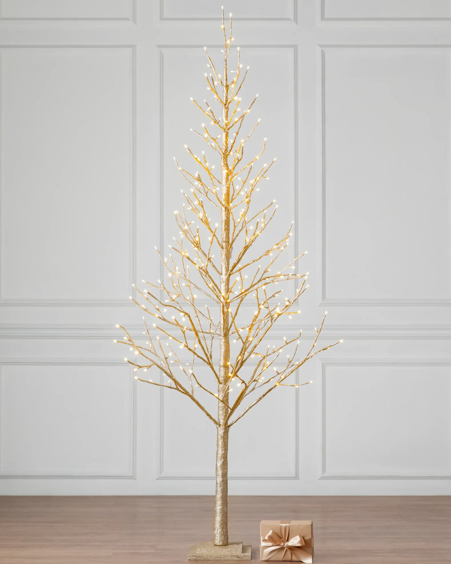 Lit Champagne Glitter LED Trees