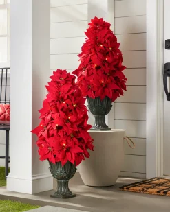 Outdoor Lit Poinsettia Celebration Foliage
