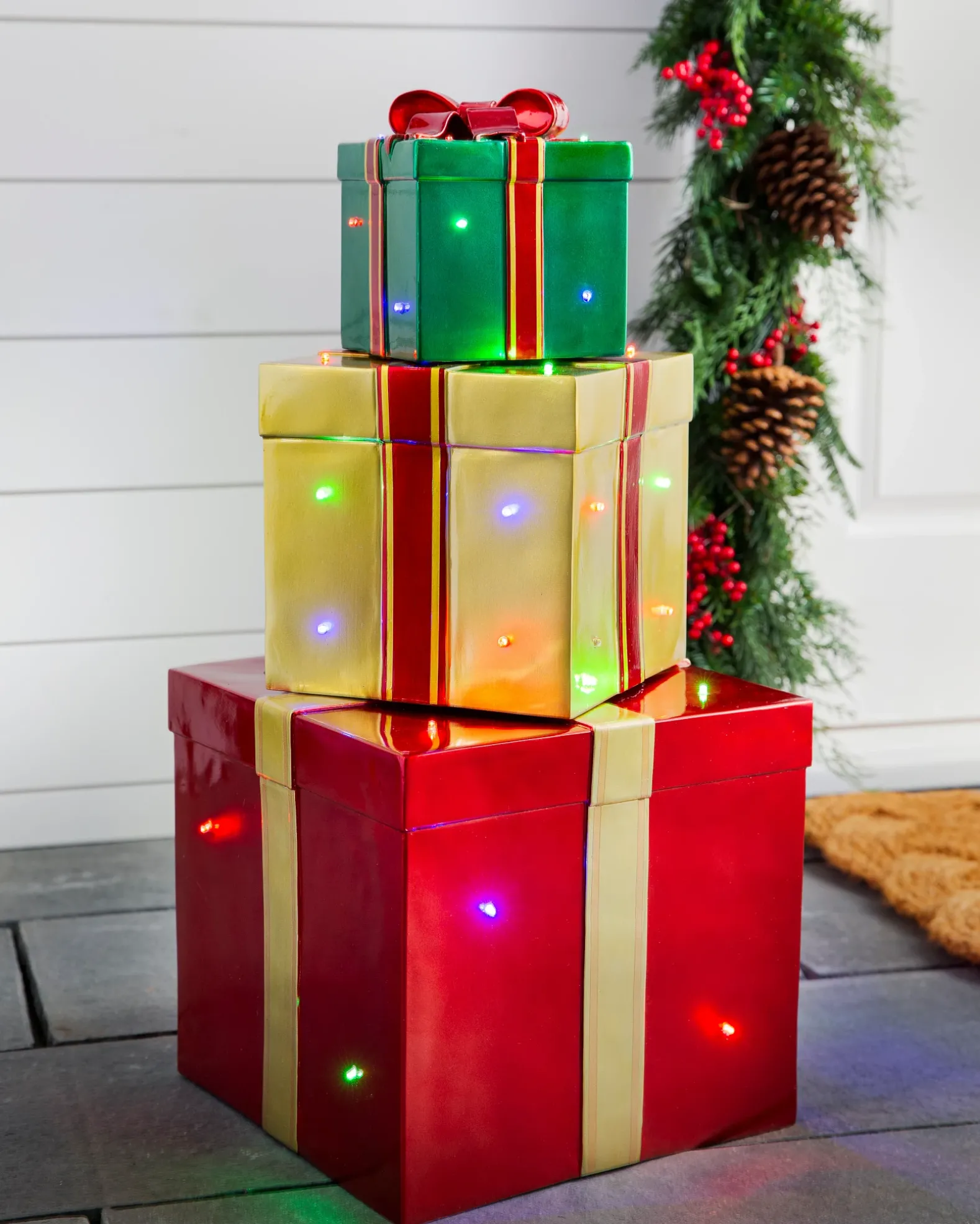 Outdoor Lit Stackable Christmas Gifts